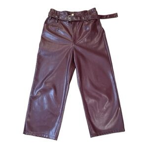 Grey Collective Burgundy Belted Faux Leather Wide Leg Pants